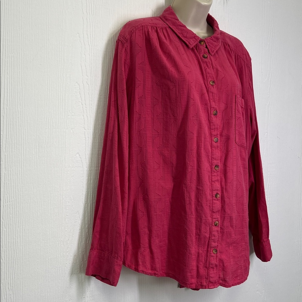 Anthropologie - Pilcro The Theresa Lace Up Button Down Pink Boho Blouse Size XL - Picture 4 of 10